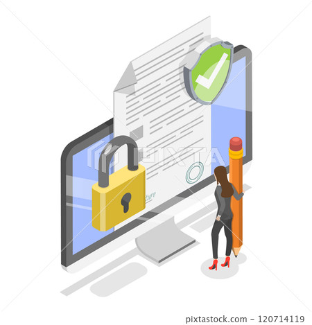 3D Isometric Flat Illustration of Signing Legal Contract. Item 2 3D Isometric Flat Illustration of Signing Legal Contract. Item 2 120714119