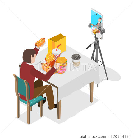 3D Isometric Flat Illustration of Food Blogging. Item 3 3D Isometric Flat Illustration of Food Blogging. Item 3 120714131