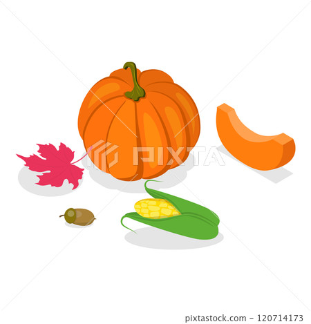 3D Isometric Flat Set of Thanksgiving Set. Item 2 3D Isometric Flat Set of Thanksgiving Set. Item 2 120714173