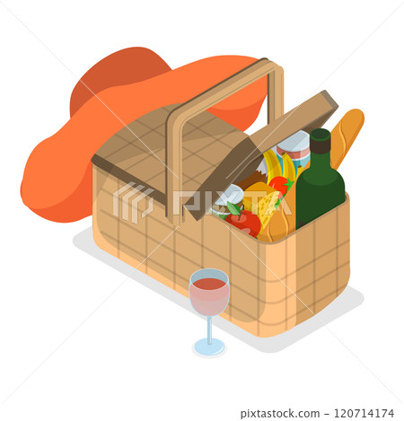 3D Isometric Flat  Set of Picnic Baskets. Item 2 120714174