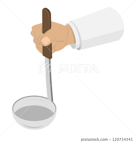 3D Isometric Flat Set of Hands Holding Kitchen Utensils. Item 7 3D Isometric Flat Set of Hands Holding Kitchen Utensils. Item 7 120714341