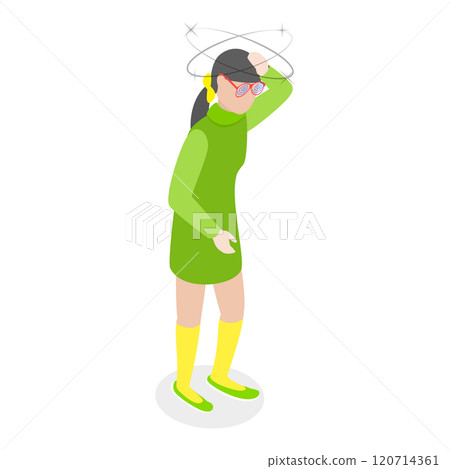 3D Isometric Flat  Illustration of Child Dizziness. Item 1 120714361