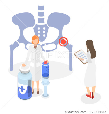 3D Isometric Flat Illustration of Hip Joint Cortisone Injection. Item 2 3D Isometric Flat Illustration of Hip Joint Cortisone Injection. Item 2 120714364