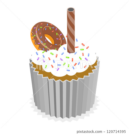 3D Isometric Flat Set of Sweet Cupcakes. Item 5 3D Isometric Flat Set of Sweet Cupcakes. Item 5 120714395