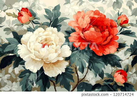 Elegant Peony Illustration in Red and White Elegant Peony Illustration in Red and White 120714724