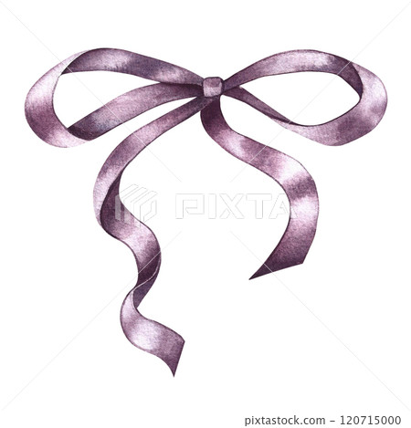 A ribbon bow. A hand-drawn watercolor illustration. Highlight it. A simple pink bow. An element for the design of greeting and invitation cards. For decoration and textiles, flyers, posters, packages. 120715000
