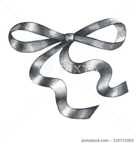 A ribbon bow. A hand-drawn watercolor illustration. Highlight it. A simple grey bow. An element for the design of greeting and invitation cards. For decor and textiles, flyers and posters and packages A ribbon bow. A hand-drawn watercolor illustration. Highlight it. A simple grey bow. An element for the design of greeting and invitation cards. For decor and textiles, flyers and posters and packages 120715003
