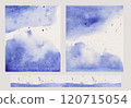Several watercolor backgrounds in winter style. Abstract blue stains that can be used for backgrounds in postcards, banners, flyers, cards. 120715054