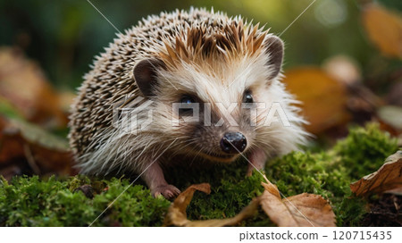 young hedgehog on moss 120715435