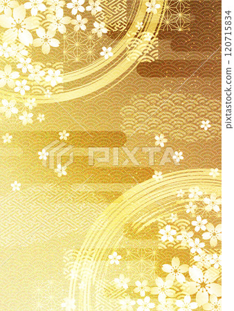 Cherry blossoms and Japanese pattern gold leaf background 120715834