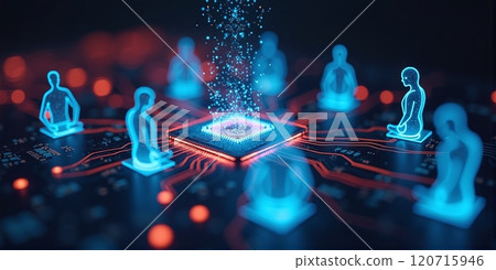 People on a circuit board,digital dependents who rely heavily on digital technologies and the internet in their lives 120715946