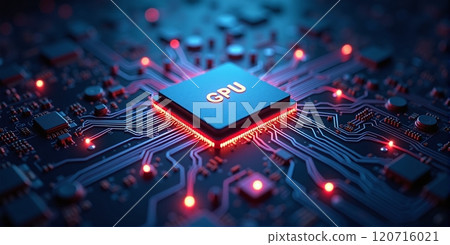 High-performance gpu processor mounted on advanced technological motherboard circuitry 120716021