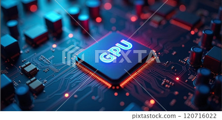 High-performance gpu processor mounted on advanced technological motherboard circuitry 120716022