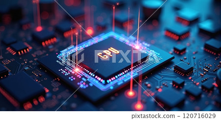High-performance gpu processor mounted on advanced technological motherboard circuitry 120716029