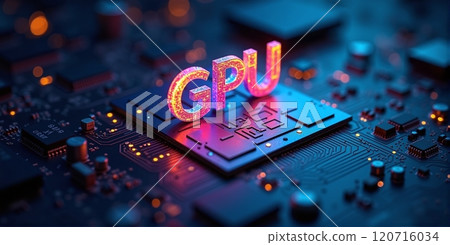 High-performance gpu processor mounted on advanced technological motherboard circuitry 120716034