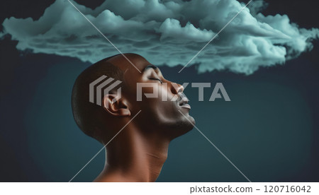 Conceptual depiction of a believing person, head turned towards heaven, radiating inner peace, calm equilibrium and hope 120716042