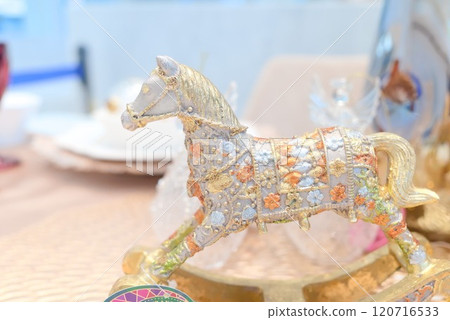 Christmas decorations - white horse on table 120716533