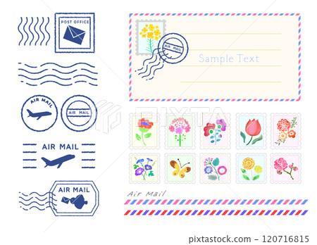 Floral stamps and postmarks vector illustration set 120716815