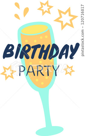 Celebrate a birthday party with a glass of sparkling wine under a starry sky, symbolizing a festive and joyful anniversary. Let s raise a toast to happiness and cheers. 120716817