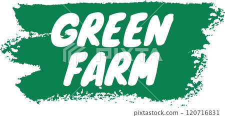 Green farm logo is promoting sustainable agriculture and eco friendly practices on a textured green brush stroke background, emphasizing nature and environmental consciousness 120716831