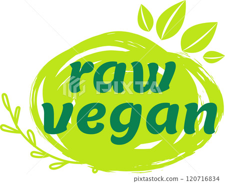 Embrace raw vegan lifestyle with this captivating logo featuring green leaves and artistic brush strokes, promoting healthy choices and sustainability. Perfect for fresh, organic nutrition seekers 120716834