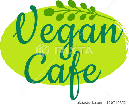 Green logo features elegant lettering and a delicate sprig, symbolizing fresh, natural ingredients and promoting a vegan lifestyle Green logo features elegant lettering and a delicate sprig, symbolizing fresh, natural ingredients and promoting a vegan lifestyle 120716852