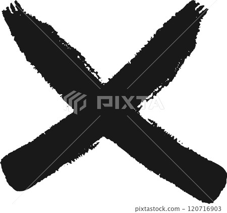 Large grunge cross made with black paint brush strokes, isolated on white background, representing rejection, disapproval, or cancellation 120716903