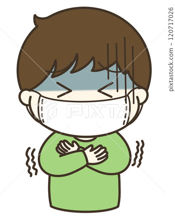 一個戴著口罩感到寒冷的男孩的可愛插圖 120717026