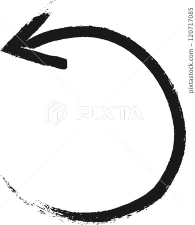 Black circular arrow drawn with a rough brush stroke symbolizes continuous motion and direction, perfect for design projects Black circular arrow drawn with a rough brush stroke symbolizes continuous motion and direction, perfect for design projects 120717085