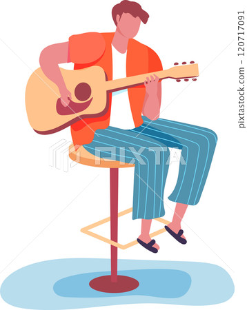 Young musician playing an acoustic guitar with intense focus, showcasing his talent and passion for music 120717091