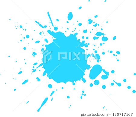 Bright cyan paint splashing on white background, creating modern pattern with vibrant energy 120717167
