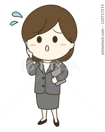 一個穿著西裝裙子的女人遇到麻煩的可愛插圖 120717214