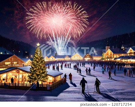 有煙火的聖誕滑雪勝地 有煙火的聖誕滑雪勝地 120717254