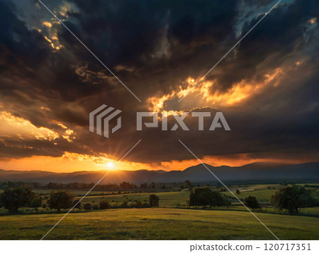 sunset over rural fields sunset over rural fields 120717351