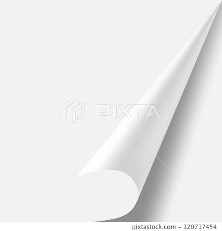 White sheet of paper curling upwards from bottom right corner, casting a subtle shadow beneath, creating a minimalist and elegant backdrop White sheet of paper curling upwards from bottom right corner, casting a subtle shadow beneath, creating a minimalist and elegant backdrop 120717454
