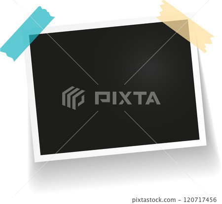 Retro instant photo frame with two pieces of adhesive tape creating a vintage and nostalgic effect, perfect for showcasing memories and cherished moments 120717456