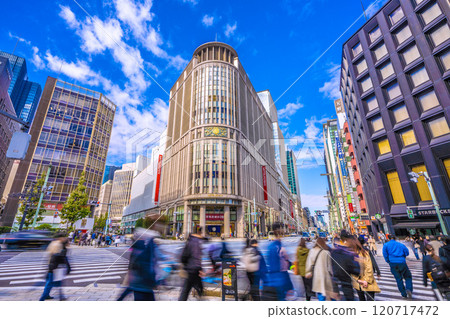 Tokyo cityscape in Japan, in front of Mitsukoshimae Station. View of Nihonbashi Mitsukoshi and Nihonbashi Kitazume (November 9th) 120717472