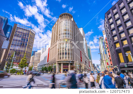 Tokyo cityscape in Japan, in front of Mitsukoshimae Station. View of Nihonbashi Mitsukoshi and Nihonbashi Kitazume (November 9th) 120717473