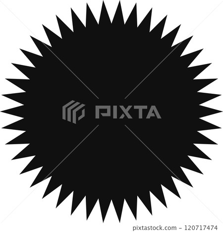 Many sharp triangles are pointing outward from the center of a black starburst shape, creating a dynamic and pointed silhouette against a white background 120717474