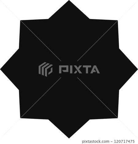 Eight pointed star composed of geometric shapes creates a striking visual element, ideal for design projects requiring a bold and symmetrical symbol 120717475