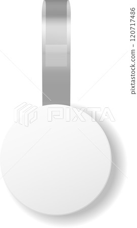 White round wobblers are hanging on gray ribbons, creating a simple yet effective display for advertising or promotions in a supermarket or retail setting White round wobblers are hanging on gray ribbons, creating a simple yet effective display for advertising or promotions in a supermarket or retail setting 120717486