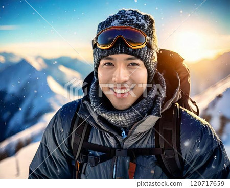 Man climbing a snowy mountain 120717659