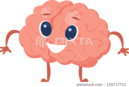 Happy brain character walking, symbolizing intelligence, creativity, and mental health, perfect for educational or medical projects 120717723