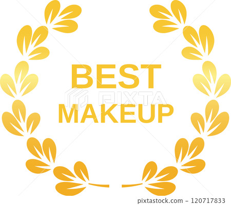 Golden laurel wreath surrounding the words best makeup, symbolizing top quality cosmetics, beauty products, and professional artistry 120717833