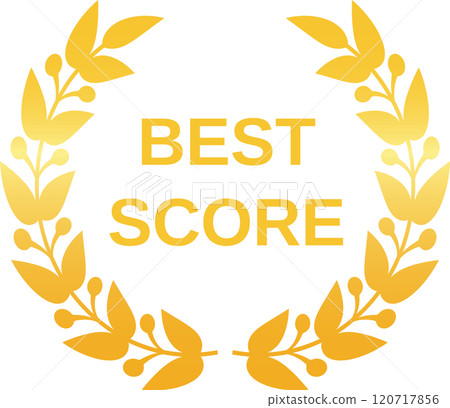 Golden laurel wreath with best score symbolizes achievement, victory, and high performance, inspiring motivation and leadership in reaching goals and targets 120717856