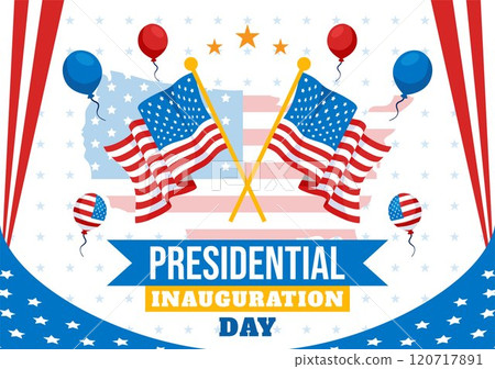 USA Presidential Inauguration Day Vector Illustration on January 20 Featuring the Capitol Building in Washington D.C. and the American Flag Design USA Presidential Inauguration Day Vector Illustration on January 20 Featuring the Capitol Building in Washington D.C. and the American Flag Design 120717891