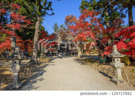 Autumn at the special scenic spot Motsuji Temple, Jyogyodo Hall, Iwate Prefecture 120717982