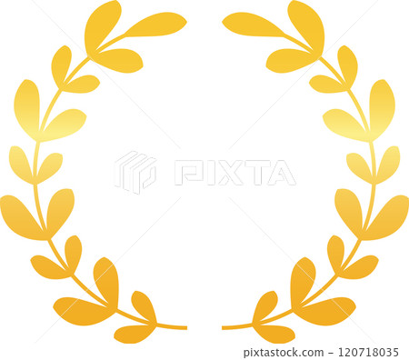 Stunning golden laurel wreath elegantly crafted in a perfect circle, adding prestige to projects related to awards, victory, or achievement. Ideal for celebrating success and honoring champions 120718035