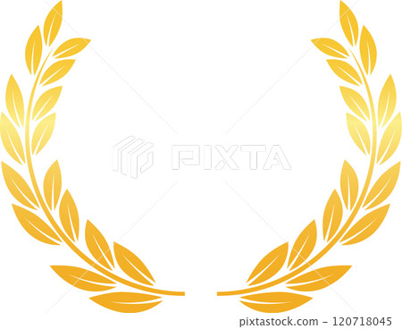 Circular golden laurel wreath symbolizes success, triumph, and excellence, creating a prestigious emblem of honor and accomplishment 120718045