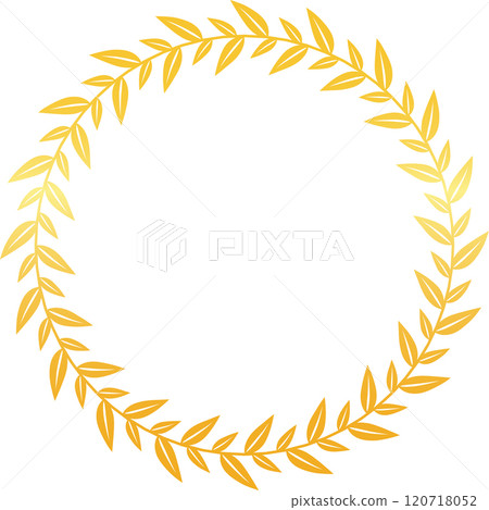 Golden laurel wreath forming a perfect circle, symbolizing victory, achievement, and honor on a clean white background, ideal for awards, logos, and celebratory designs 120718052